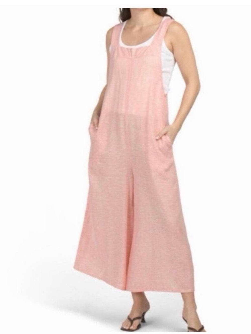 Haute Hippie Womens Linen Blend Wide Leg Jumpsuit Sz XL Coral Boho Sleeveless